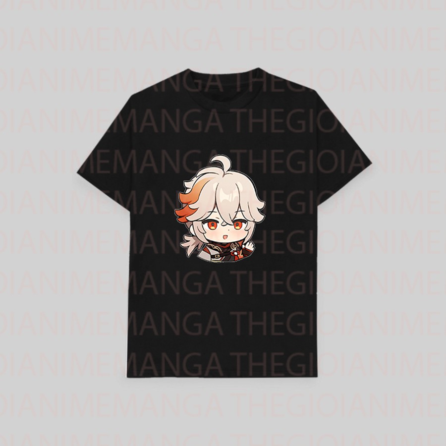 Áo thun phông đen in hình nhân vật KAZUHA game GENSHIN IMPACT chibi anime thời trang nam nữ cá tính