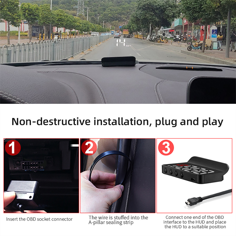 OBD2 Head Up Display Máy chiếu phông chữ lớn Màn hình hiển thị HUD ngắn gọn Cảnh báo ô tô Cảnh báo nhiệt độ nước Máy quét tự động KM / H MPH