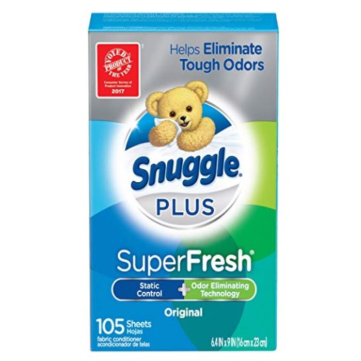 Hộp 105 Tờ Giấy Sấy Thơm Khử Mùi Hôi Và Mềm Vải Snuggle Plus SuperFresh Fabric Softener Dryer Sheets (Mỹ)