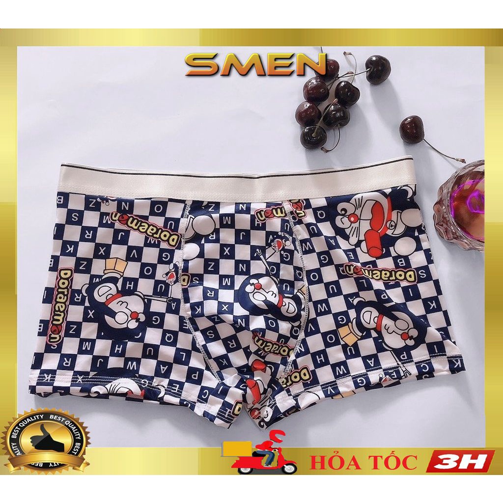 Quần lót nam boxer in hình, sịp đùi thun lạnh cao cấp họa tiết nhân vật hoạt hình Doremon, chuột mickey (Che tên) - SMEN