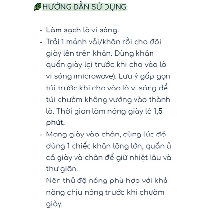 Giày thảo mộc chườm giảm đau mỏi LÒ VI SÓNG/CHẢO  - chăm sóc đôi bàn chân khỏe mạnh, ngủ ngon sâu giấc ANGEL GARDEN SPA