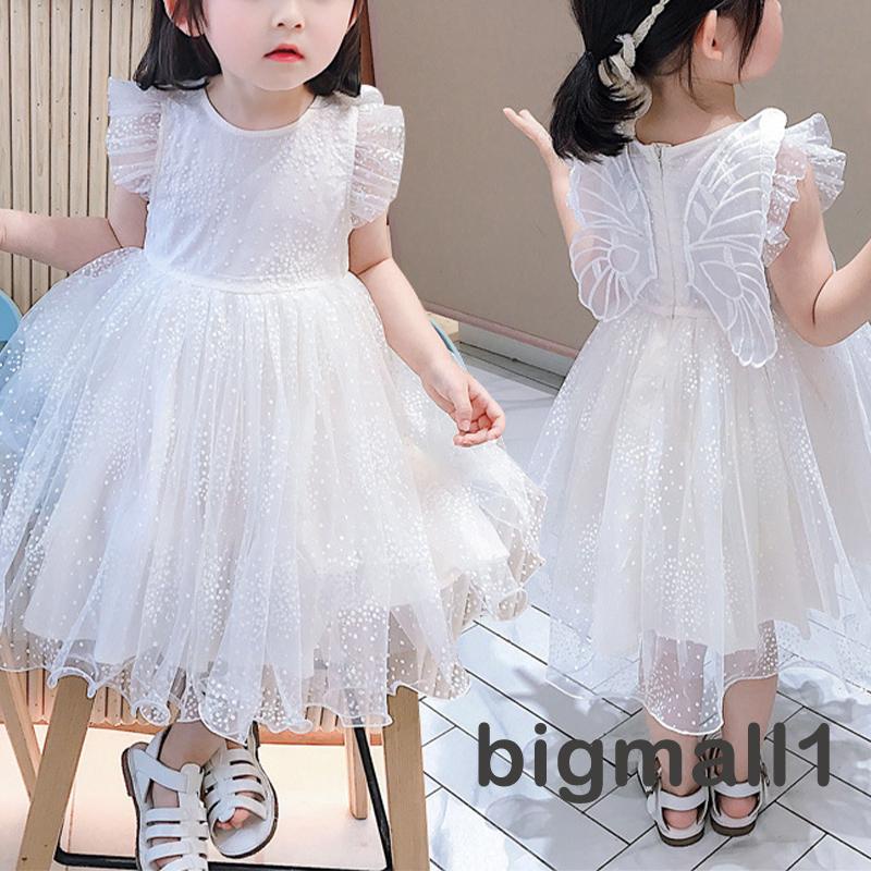 Đầm xòe tay ngắn họa tiết chấm bi phối cánh bướm thời trang cho bé gái