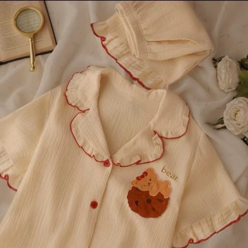 Bộ ngủ pijama ngắn tay quần cộc kate nhiều mẫu dễ thương