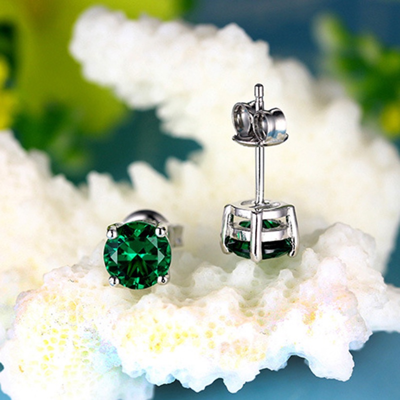 Đôi Khuyên Tai Hình Tròn Bằng Bạc 925 Đính Đá Zircon Xanh Lá Sang Trọng