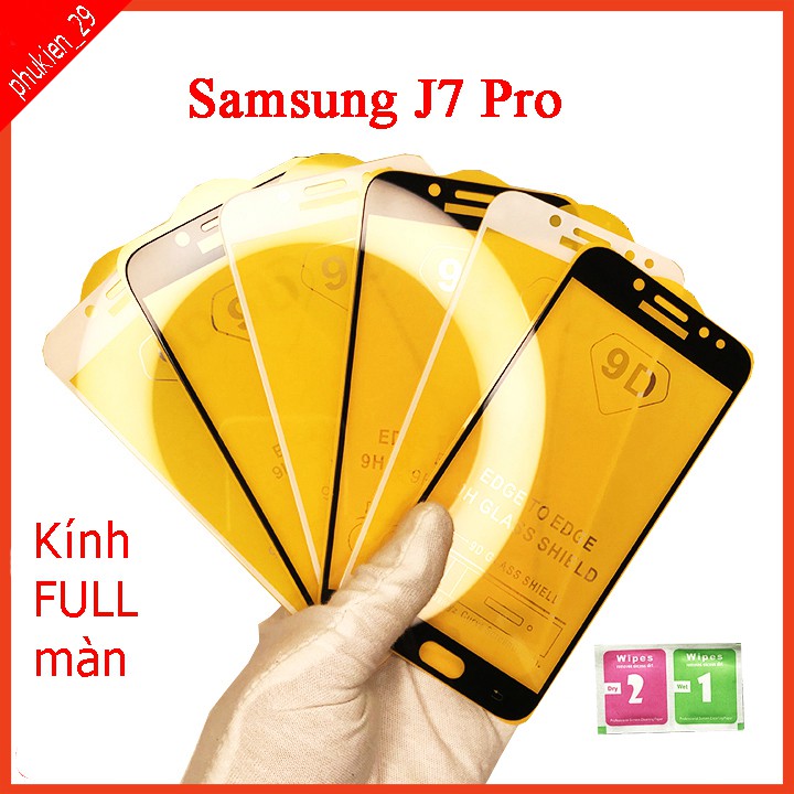 Kính cường lực Samsung J7 Pro , Kính cường lực full màn hình, Ảnh thực shop tự chụp, tặng kèm bộ giấy lau kính