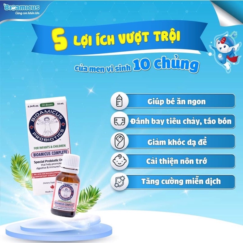 Men Vi Sinh 10 Chủng BioAmicus 10ml Chính Hãng Kèm Quà Tặng
