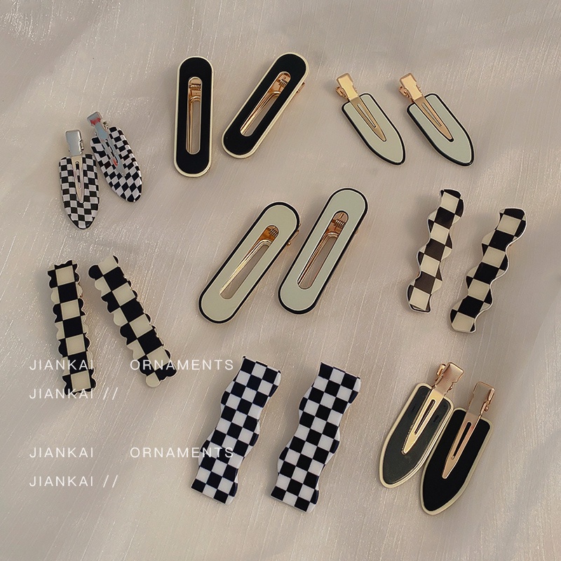 2 Kẹp tóc họa tiết caro đơn giản phong cách Hàn Quốc sành điệu