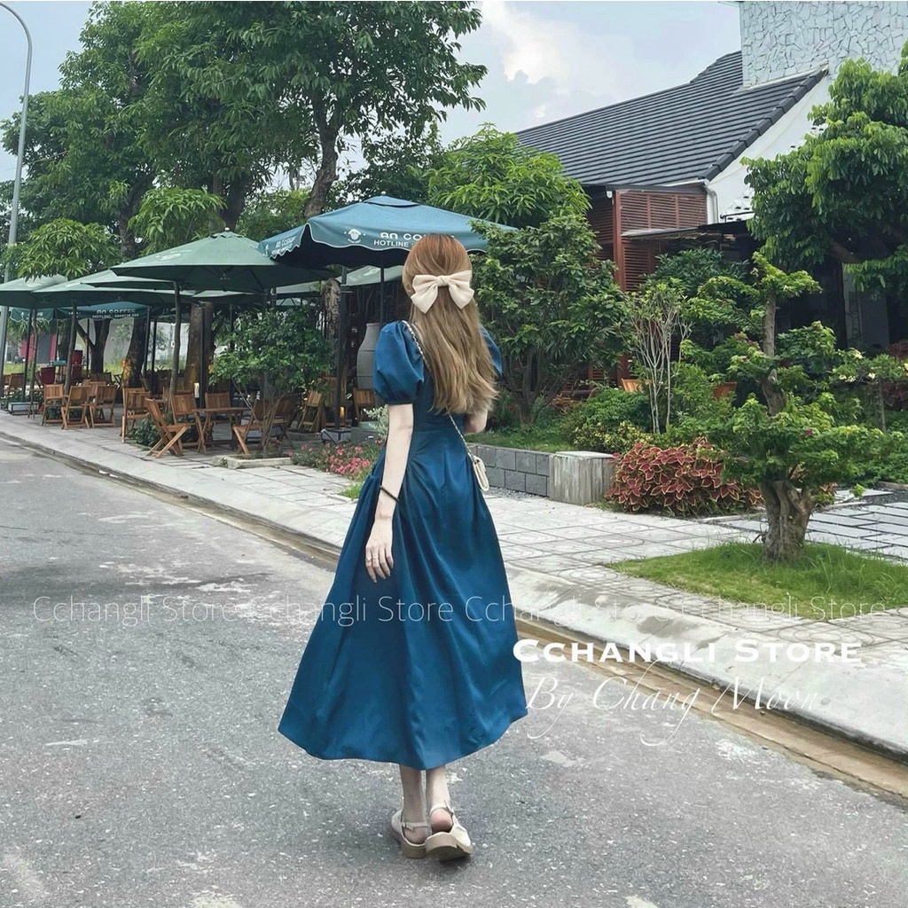 Đầm Nữ Cổ Vuông Nhún Ngực Đi Tiệc Dạo Phố - Đầm Midi Dáng Dài Kiểu Xoè