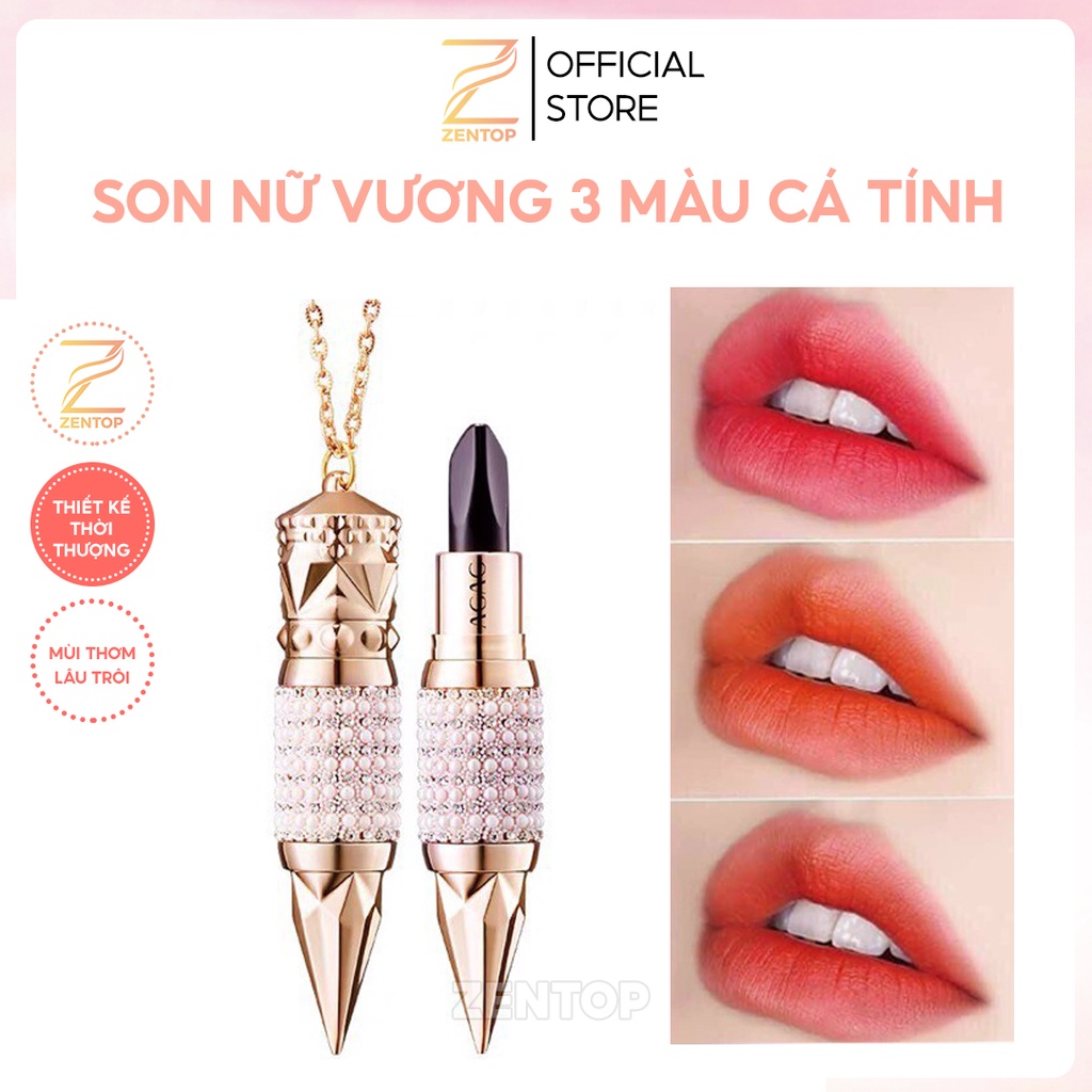 Son 3 màu nữ vương siêu lì dưỡng ẩm mịn môi bền màu lâu trôi son 3 trong 1 Zentop