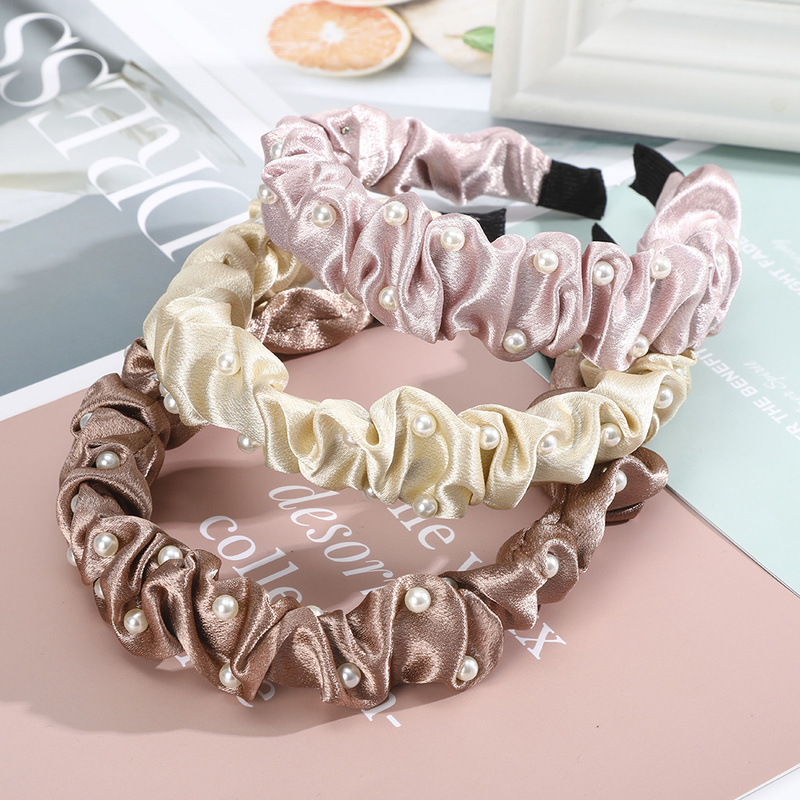 Cài tóc Haimeikang bằng nhung đính ngọc trai màu trơn xếp ly phong cách ngọt ngào thời trang làm đẹp cho nữ sinh