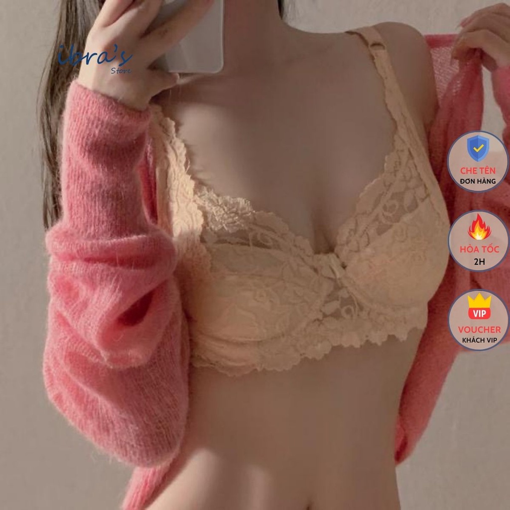 Áo Ngực Bra Ren Bralette Ibra Áo Lót Nữ Có Gọng Trong Suốt Xuyên Thấu Đệm Mút Mỏng Mềm Mại Sexy Gợi Cảm Ibra's A1 Có Mút