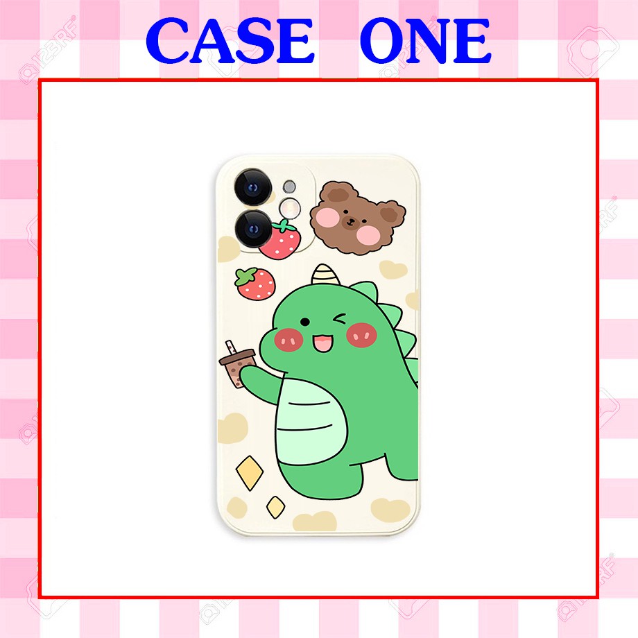 Ốp lưng iphone hình khủng long cute cạnh vuông giả ip12 5/5s/6/6plus/6s/7/7plus/8/8plus/x/xr/xs/11/12/pro/max | BigBuy360 - bigbuy360.vn