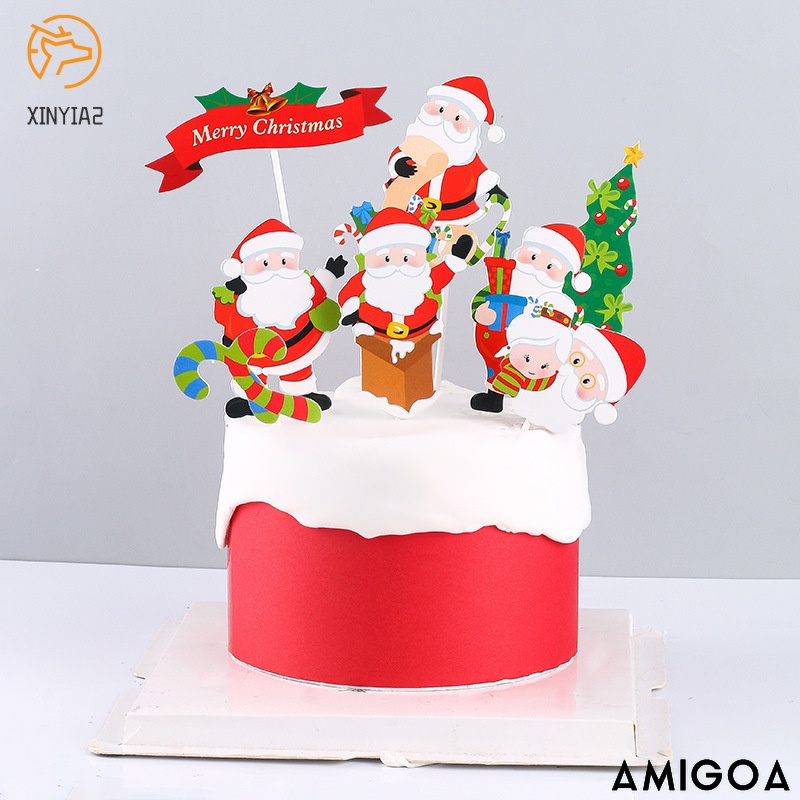✨✨Phụ kiện trang trí bánh kem họa tiết ông già noel dịp giáng sinh