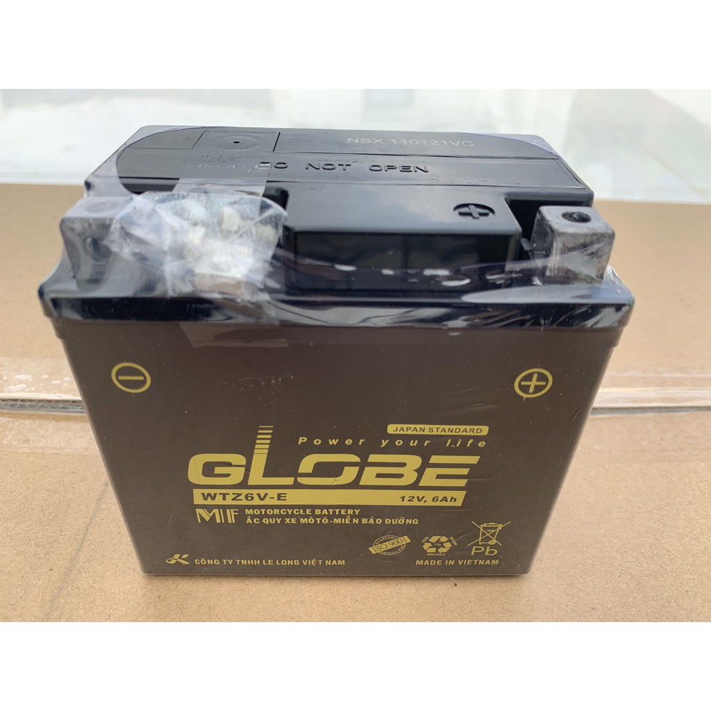 [Chính hãng] Bình ắc quy khô GLOBE WTZ6VE 12V-6AH | cho xe máy Airblade 2013, PCX, Sh, SH mode,..