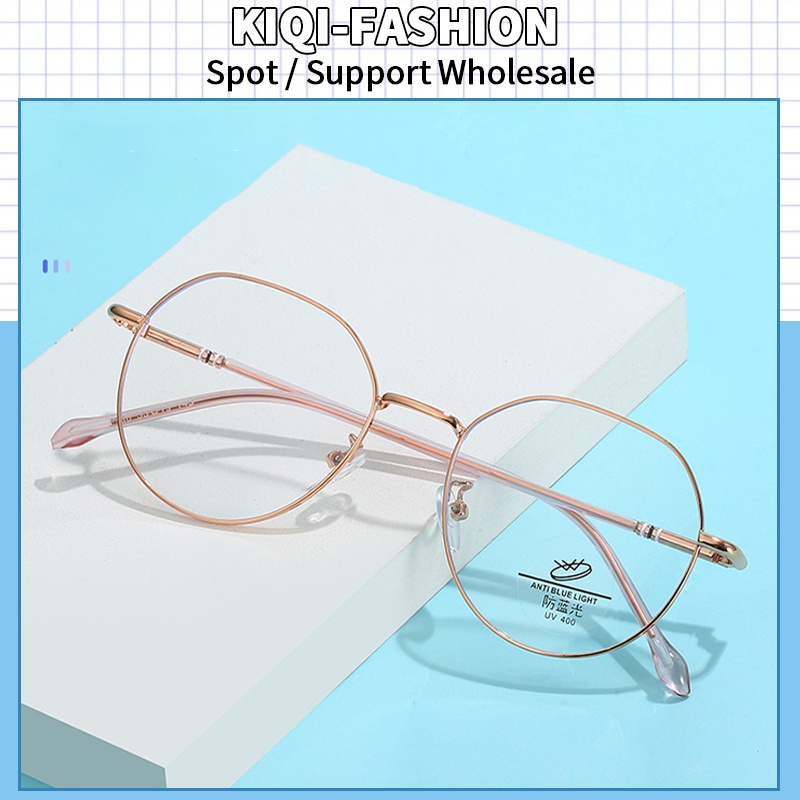 (KIQI-FASHION) COD Mắt Kính Gọng Tròn Phẳng Nhập Khẩu Thời Trang Mới Chống Ánh Sáng Xanh Lam / Tròng Kính Có Thể Thay