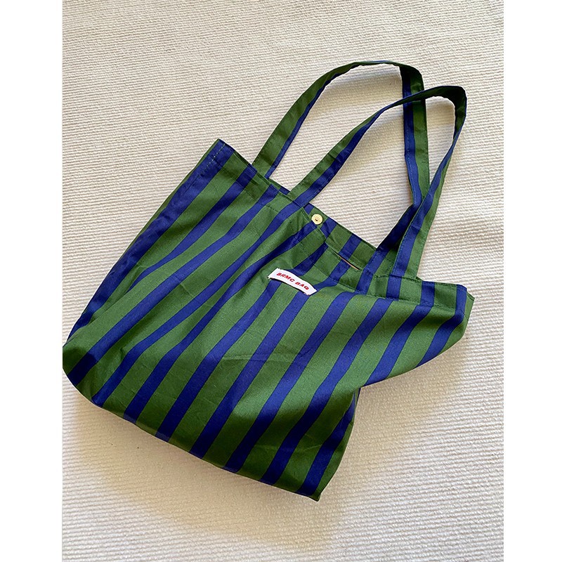 Túi Tote Đeo Vai Sức Chứa Lớn Họa Tiết Kẻ Sọc Màu Xanh Lá Cây Phong Cách Pháp Cổ Điển Thời Trang Cho Nữ