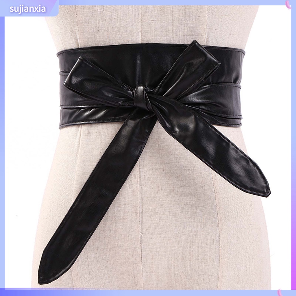 Sujianxia| Thắt Lưng Giả Da Màu Trơn Phong Cách Thanh Lịch Cho Nữ