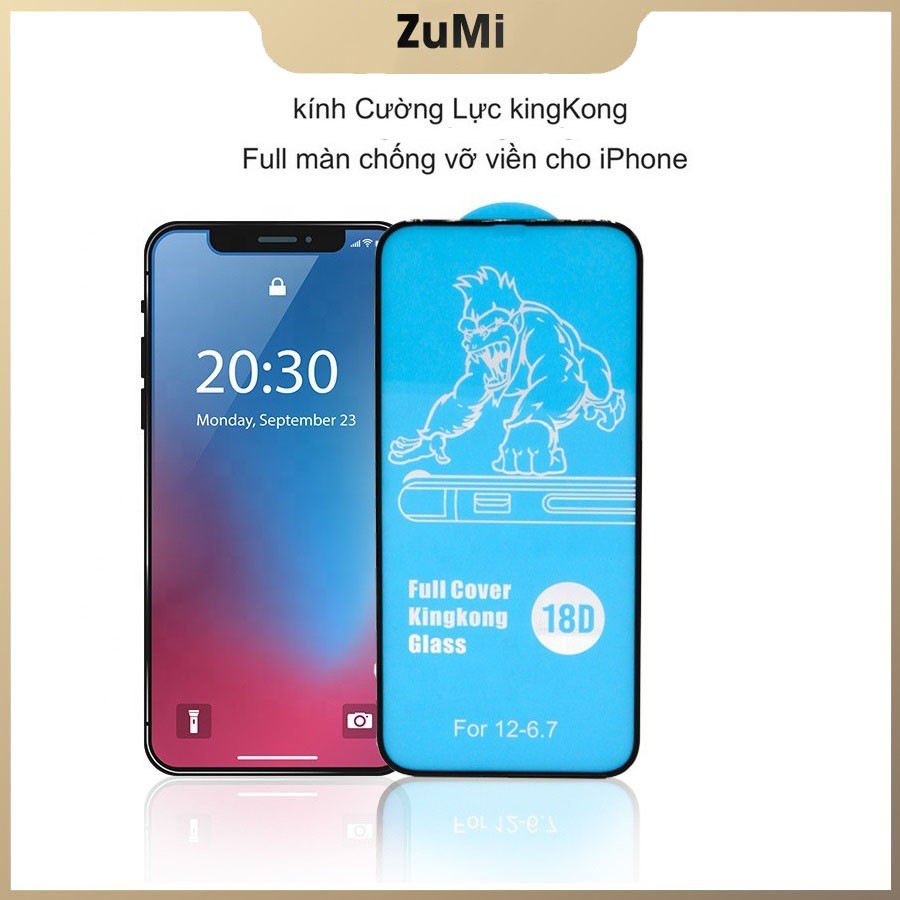 Kính cường lực chống vỡ viền 18D KingKong cho iPhone 12 Pro Max/12 Pro/12/12 Mini/11/XR-ZUMI STORE