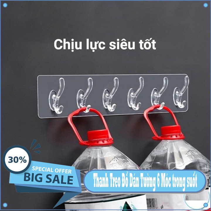 Thanh Treo Đồ Dán Tường 6 Móc trong suốt siêu dính