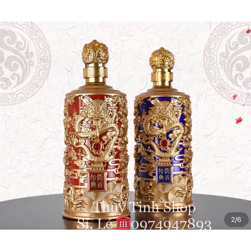 Bình Đựng Rượu Đế Vương 1,2l Màu Đỏ Khảm Rồng Quanh Bình