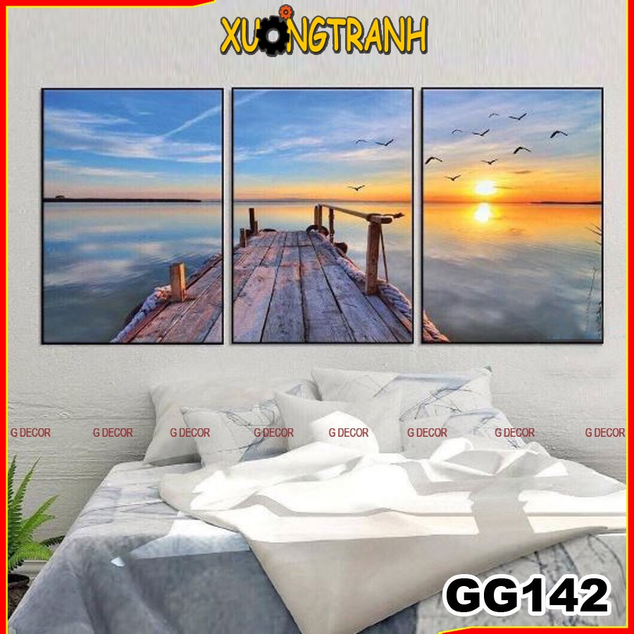 Tranh treo tường canvas 3 bức phong cách Bắc Âu 142, tranh cảnh biển trang trí phòng khách, phòng ngủ, phòng ăn,spa