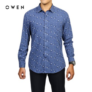 Áo sơmi nam dài tay Owen chất Bamboo dáng Slimfit màu xanh - AS91458DT