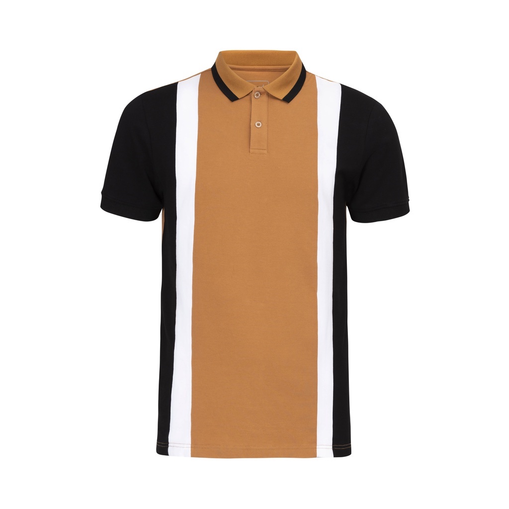 Áo thun Polo nam Nâu tay Màu cổ bẻ eMOTiON, Áo phông vải Cotton phối màu trẻ trung