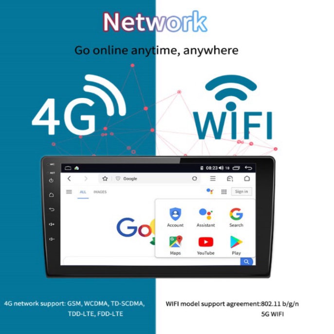 Màn hình DVD Android dành cho ô tô thương hiệu Phisung - Tính năng 4G, Wifi, Ram 3G,Rom 32G - Kích thước 9inch và 10inch