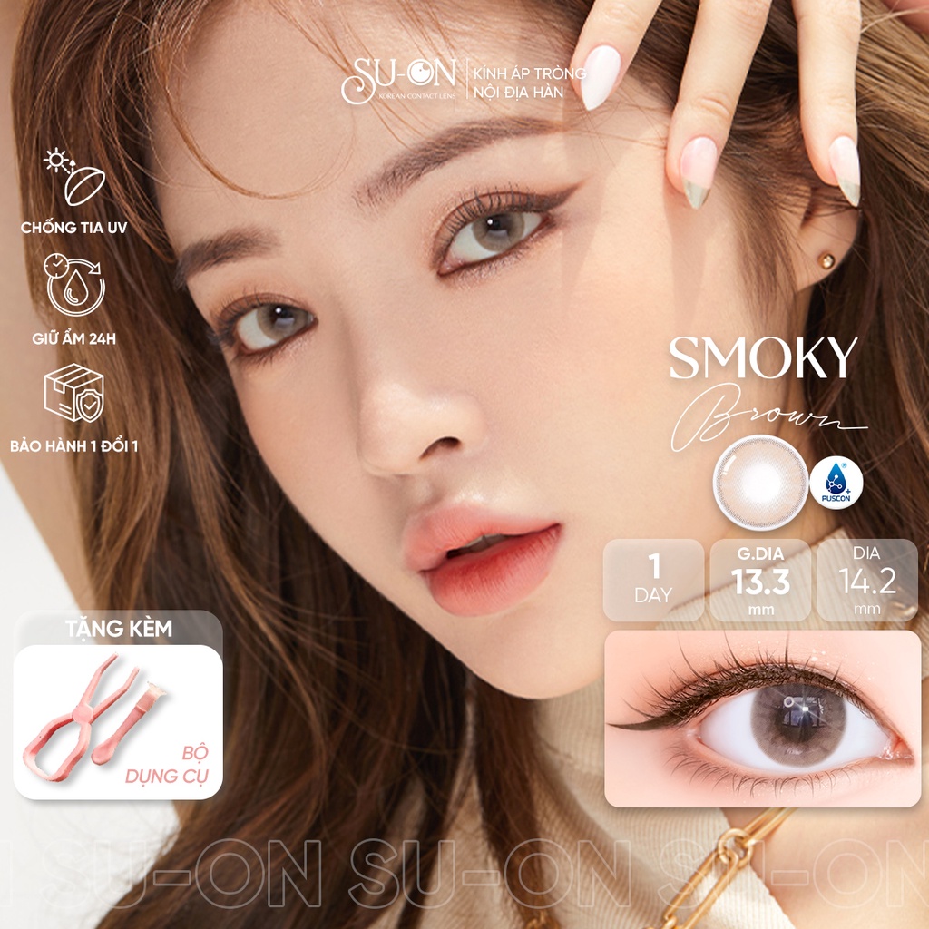 Lens 1 ngày Olens RUSSIAN SMOKY BROWN/GRAY áp tròng 14,2mm, nâu/xám tây long lanh Hàn Quốc, siêu êm đeo 24h