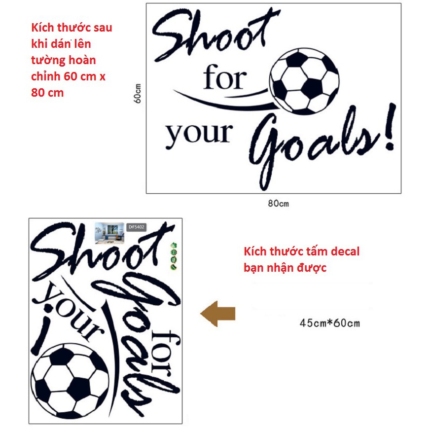 Decal dán tường chữ truyền động lực tiến thẳng mục tiêu shoot for your goals