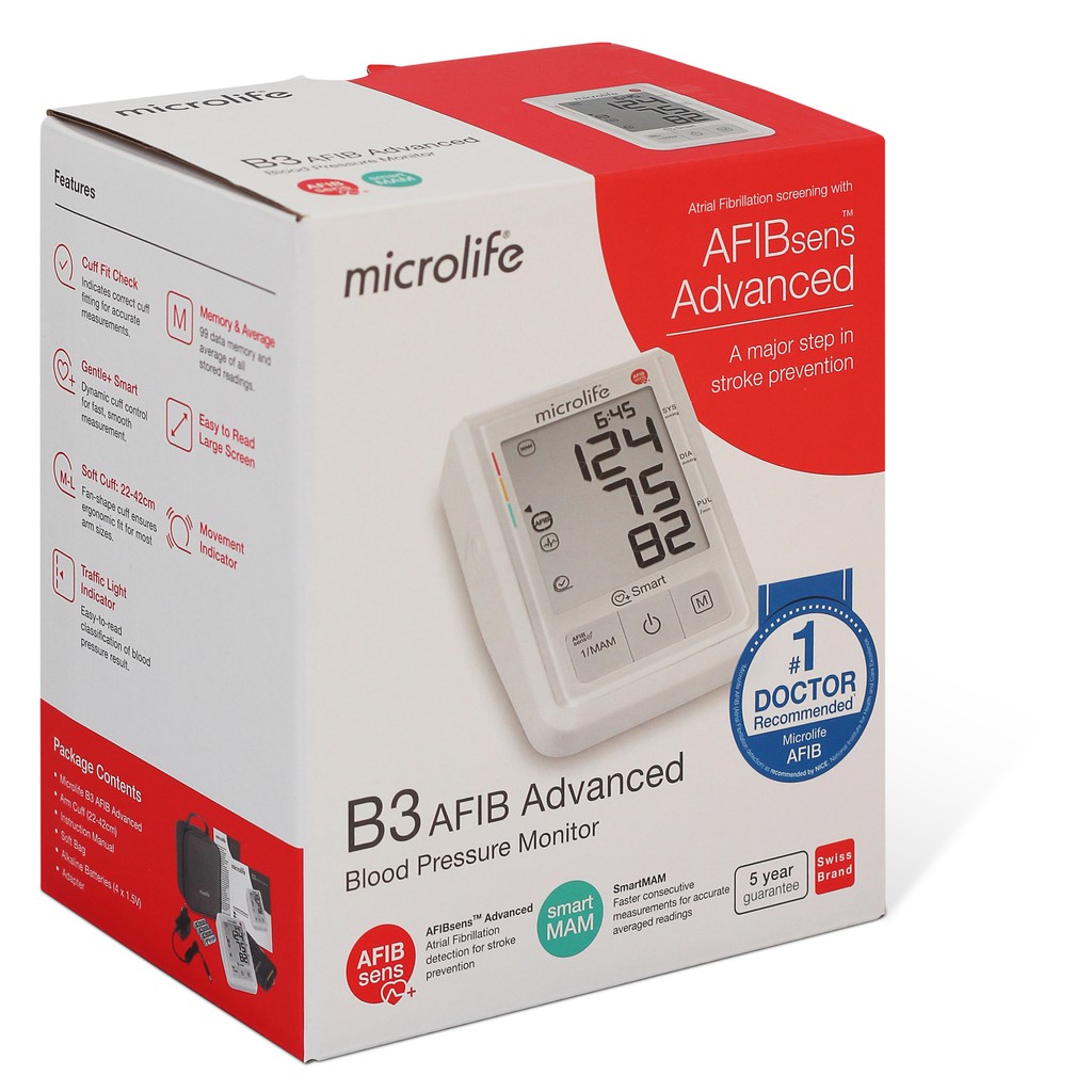 Máy Đo Huyết Áp Bắp Tay Microlife B3 Afib Advance Cảnh Báo Rung Nhĩ  +Tặng 1 Máy Đo Đường Huyết Safe Accu