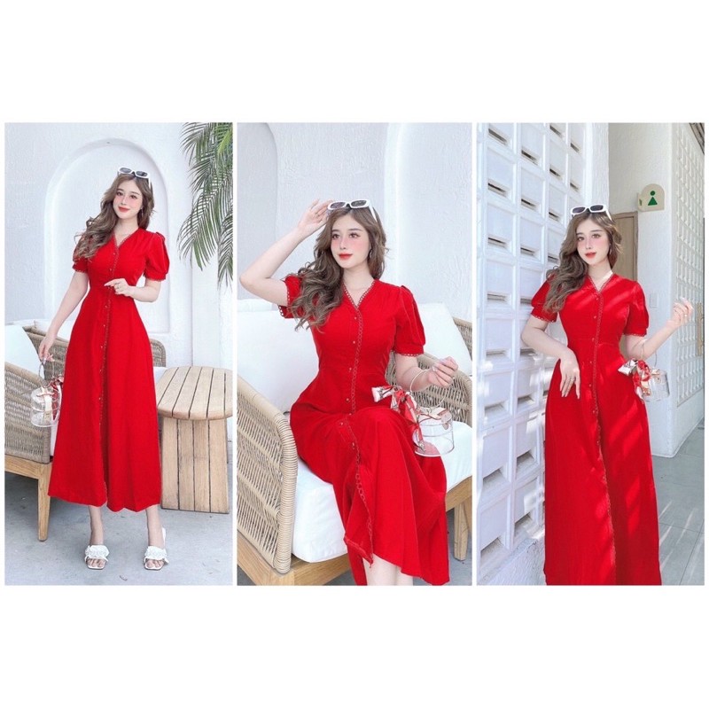 ĐẦM ĐỎ PHỐI REN NÚT NGỌC | BigBuy360 - bigbuy360.vn