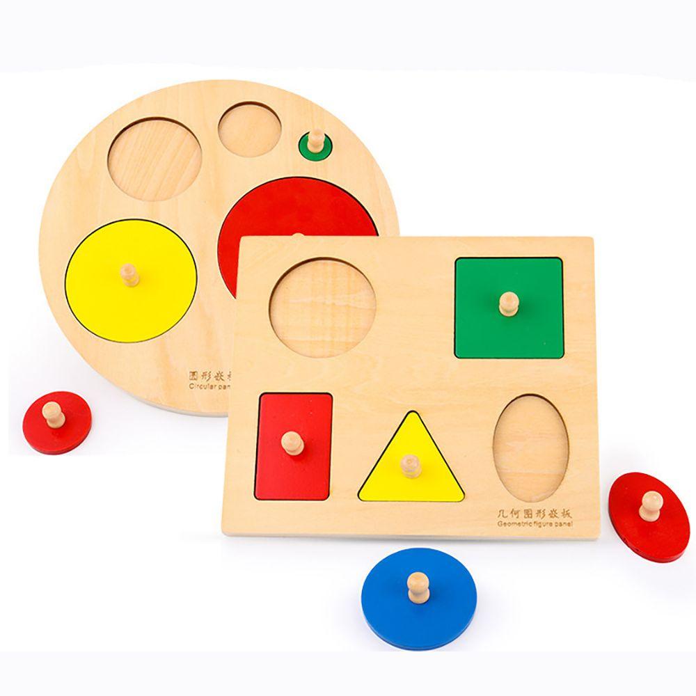 Bộ Đồ Chơi Xếp Hình Học Montessori Hình Tròn / Vuông Bằng Gỗ Hỗ Trợ Giáo Dục Sớm Cho Bé