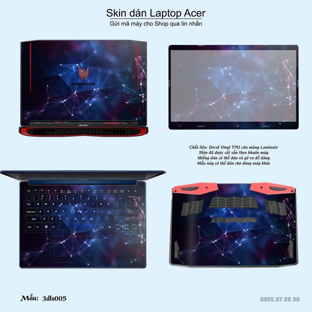 Skin dán Laptop Acer in hình 3D (inbox mã máy cho Shop)