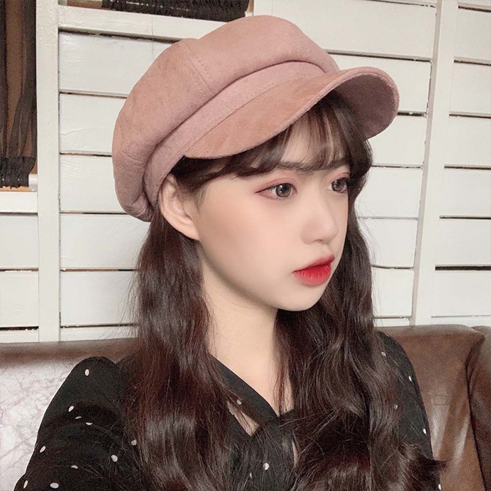MXBEAUTY Mũ nồi beret vành rộng có khóa kim loại màu đỏ đen phong cách Hàn Quốc cổ điển ngọt ngào cho nữ