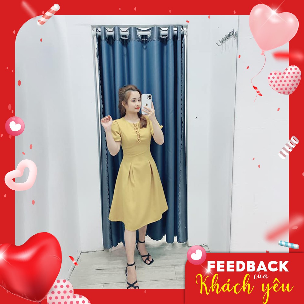 Đầm nữ phối họa tiết tay GUMAC ôm body, thiết kế màu vàng đủ size DB346 | BigBuy360 - bigbuy360.vn