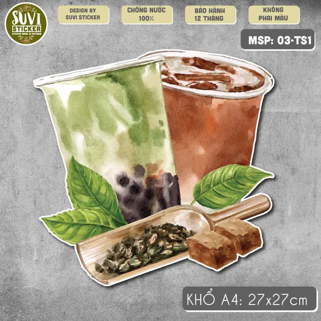 Decal Trà Sữa khổ lớn trang trí tường, dán kính, trang trí quán cà phê khổ A4 chống nước. MSP: KL21