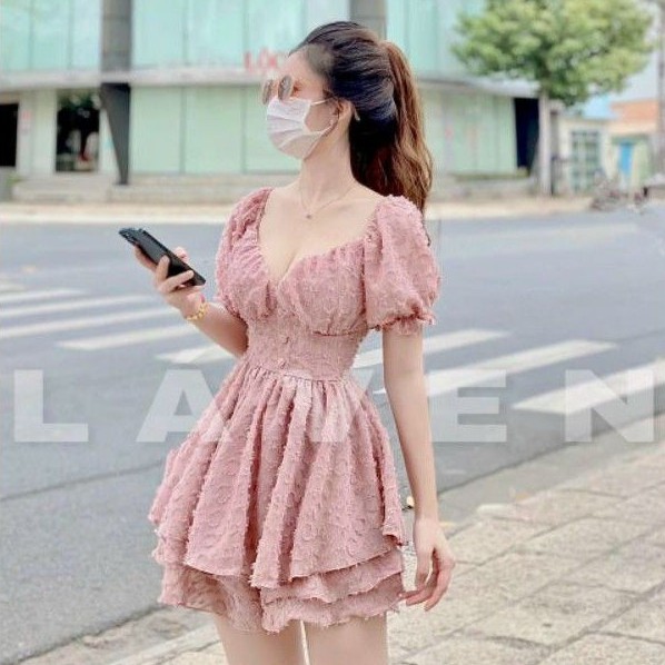Jumpsuits Áo Cổ Vuông Tay Bo - Quần  Tầng