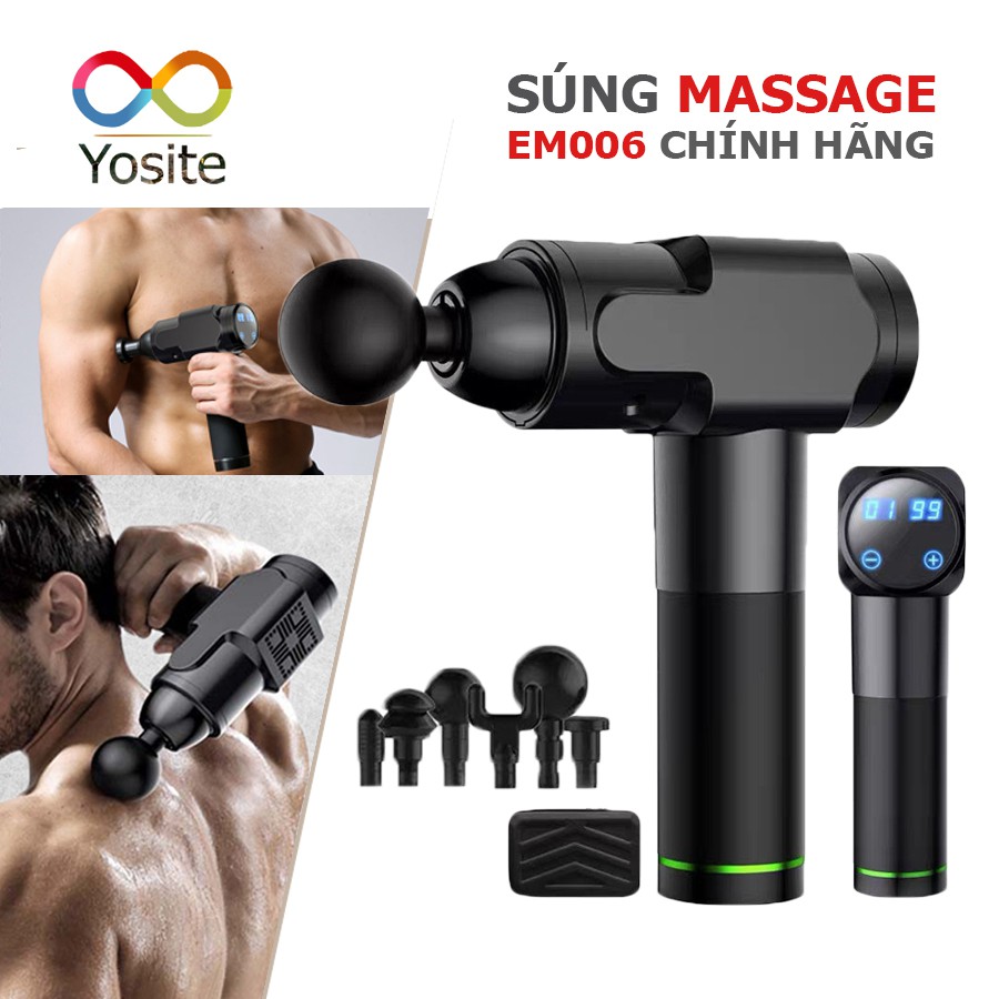 [BH Chính Hãng] Súng Massage Cầm Tay 6 đầu, 6 chế độ rung EM006 - Thiết bị massage trị liệu - Điều trị căng cơ