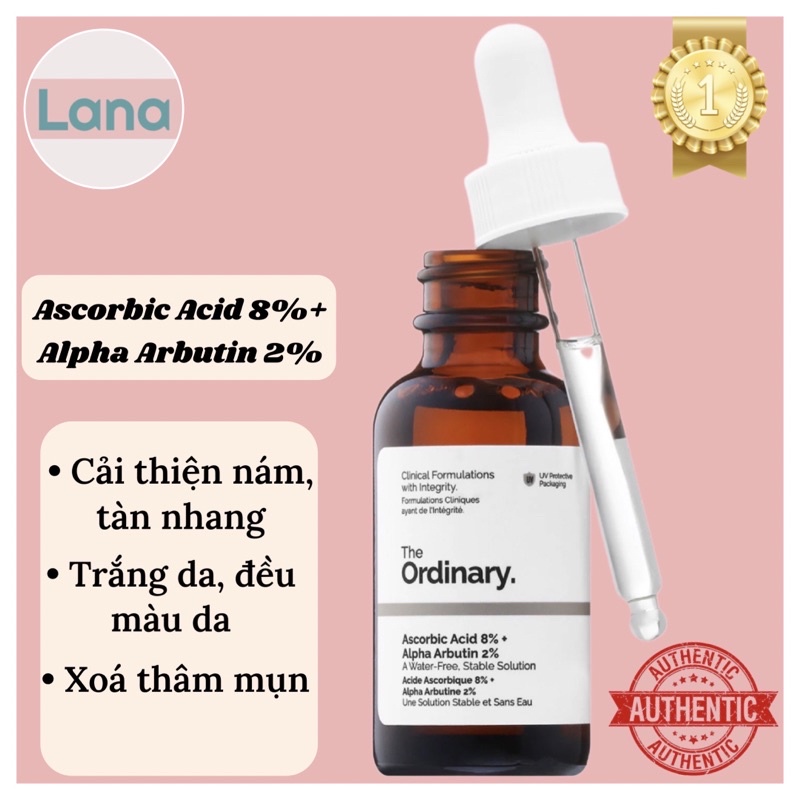 Serum sáng da- Vitamin C - Ascorbic Acid 8% + Alpha Arbutin 2% - The Ordinary - Lana cosmetic