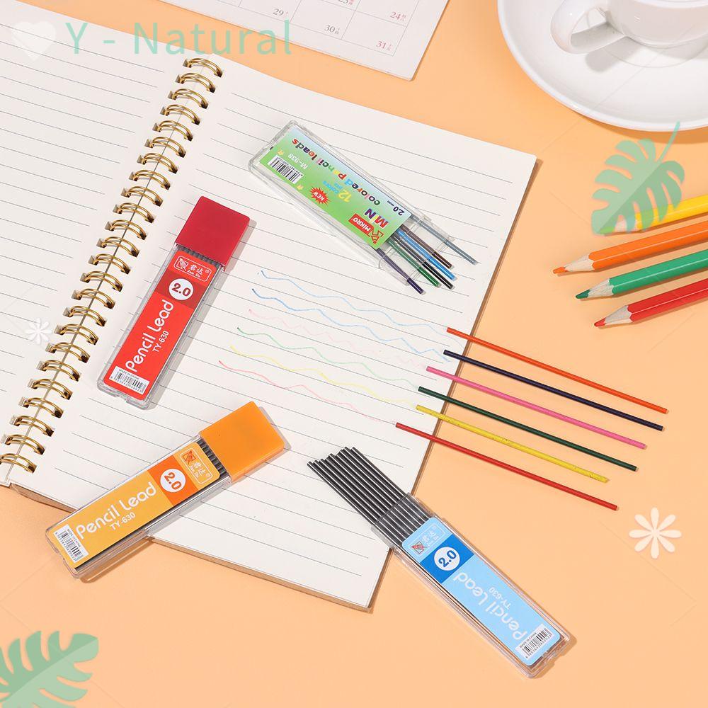 YNATURAL 9/12PCS Stationery Supplies Automatic Lead Pen Art Design School Office Mechanical Pencil Refills Cores Scrapbooking 2.0mm 2B Drawing Writing Painting Professional Sketch Black/Colorful/Multicolor