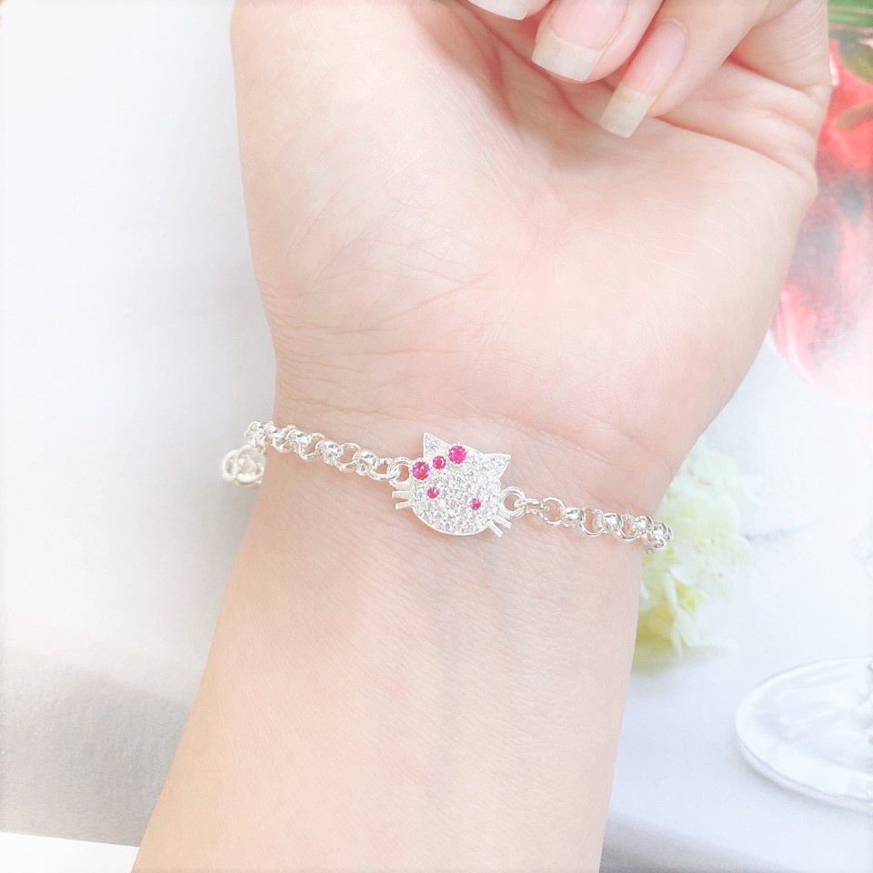 Lắc tay bạc ta hình mặt mèo cho bé gái - Trang sức bạc Evasilver