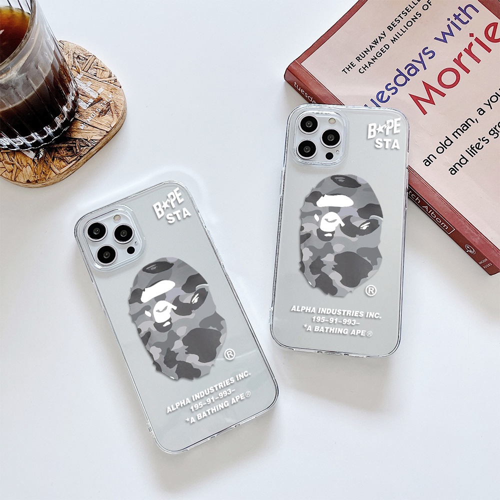 Ốp Điện Thoại Cạnh Mềm Trong Suốt Chống Sốc Họa Tiết Không Gian Bape Cho IPhone 11 13 12 X XS Pro Max XR 12 13 Mini 6 7 8 plus