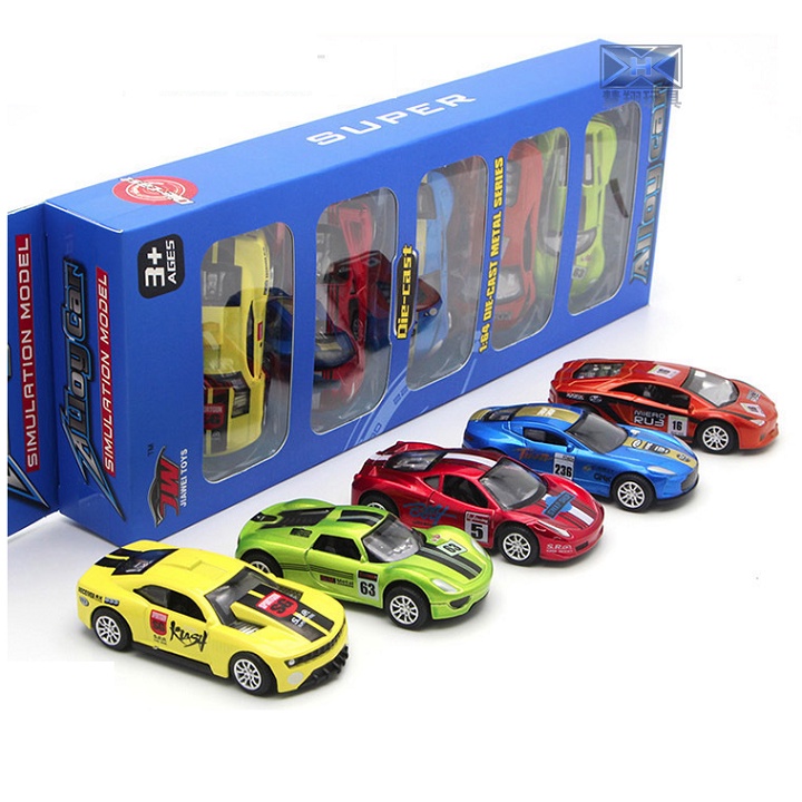 Bộ xe mô hình die cast ô tô cảnh sát mini bằng hợp kim xe đồ chơi trẻ em chạy cót
