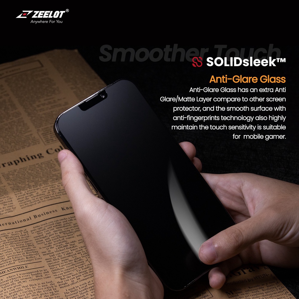 Kính Cường Lực Chống Vân Tay Zeelot SOLIDsleek Dành Cho iPhone 14 Pro Max - 14 Pro - 14 Plus /13 Pro Max - 14/13/13 Pro