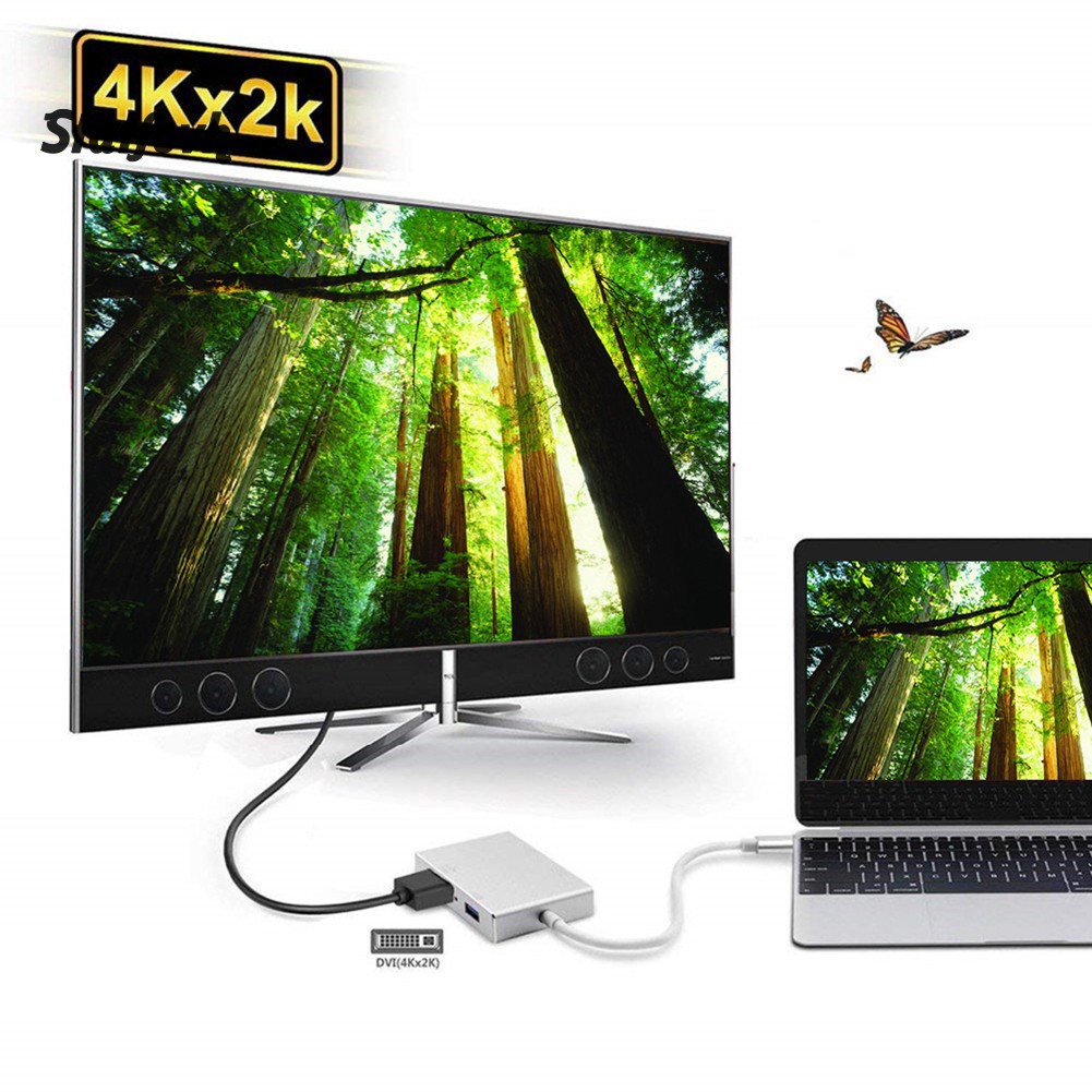 ●ST Type C to HDMI VGA DVI USB 3.0 Hub Adapter for MacBook Pro/Chromebook Pixel