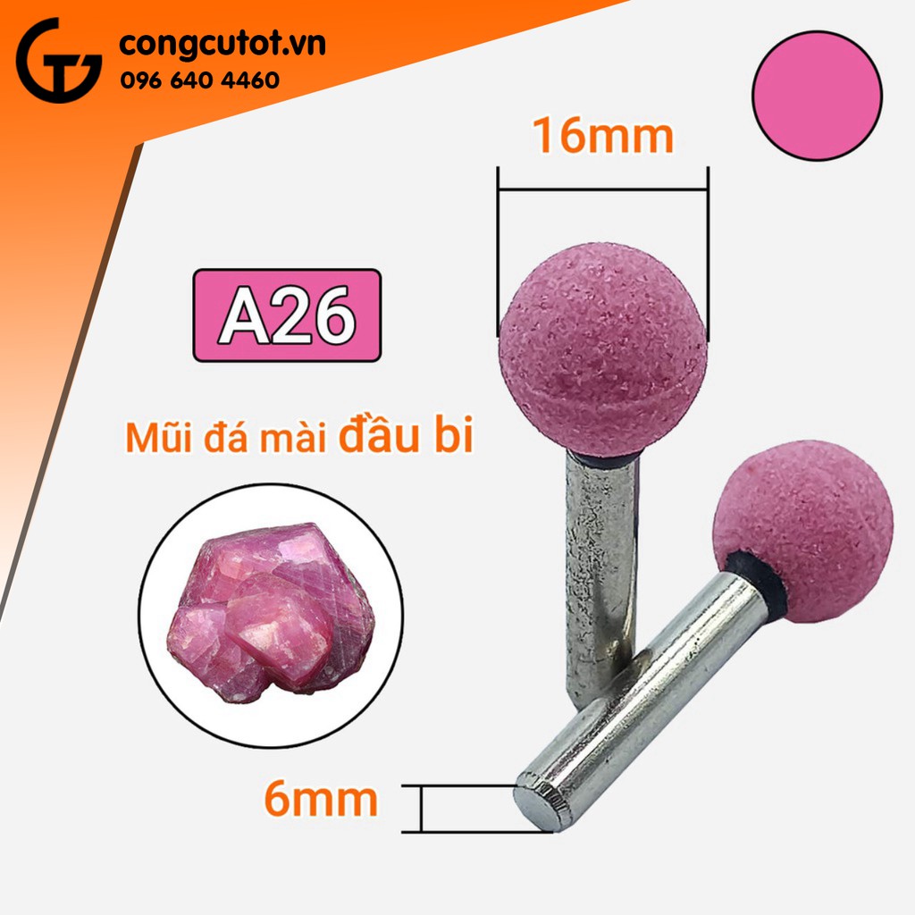 Mũi đá mài đầu bi cốt 6 ly