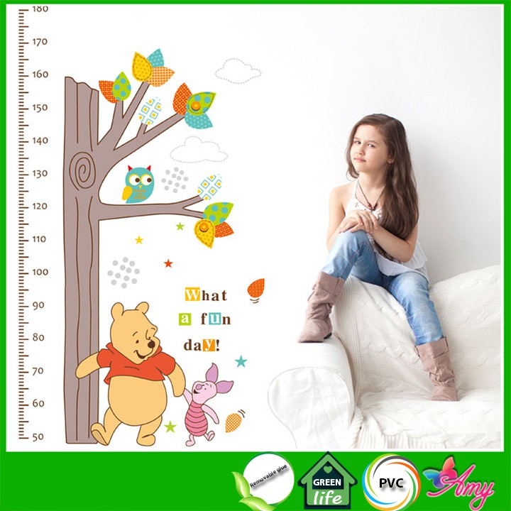 Decal dán tường đo chiều cao Gấu Pooh [FREESHIP 50K] trang trí phòng bé yêu
