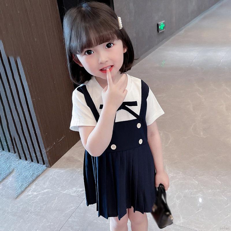 Đầm công chúa ngắn tay xếp ly màu trơn phong cách Hàn Quốc thời trang hè cho bé gái