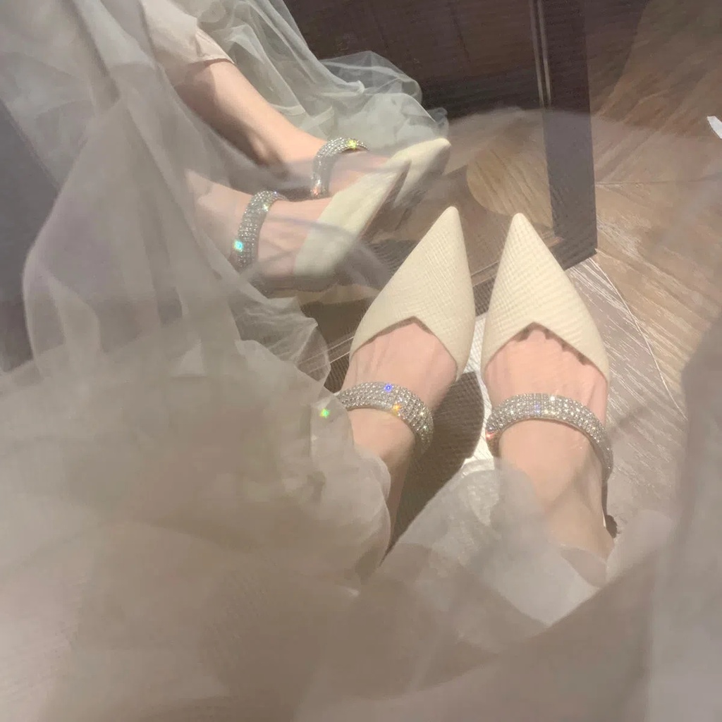 Giày Cao Gót Mũi Nhọn Đính Đá Thời Trang Cho Nữ